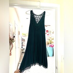Lace-Trim Flowy Sleeveless Dress in Teal